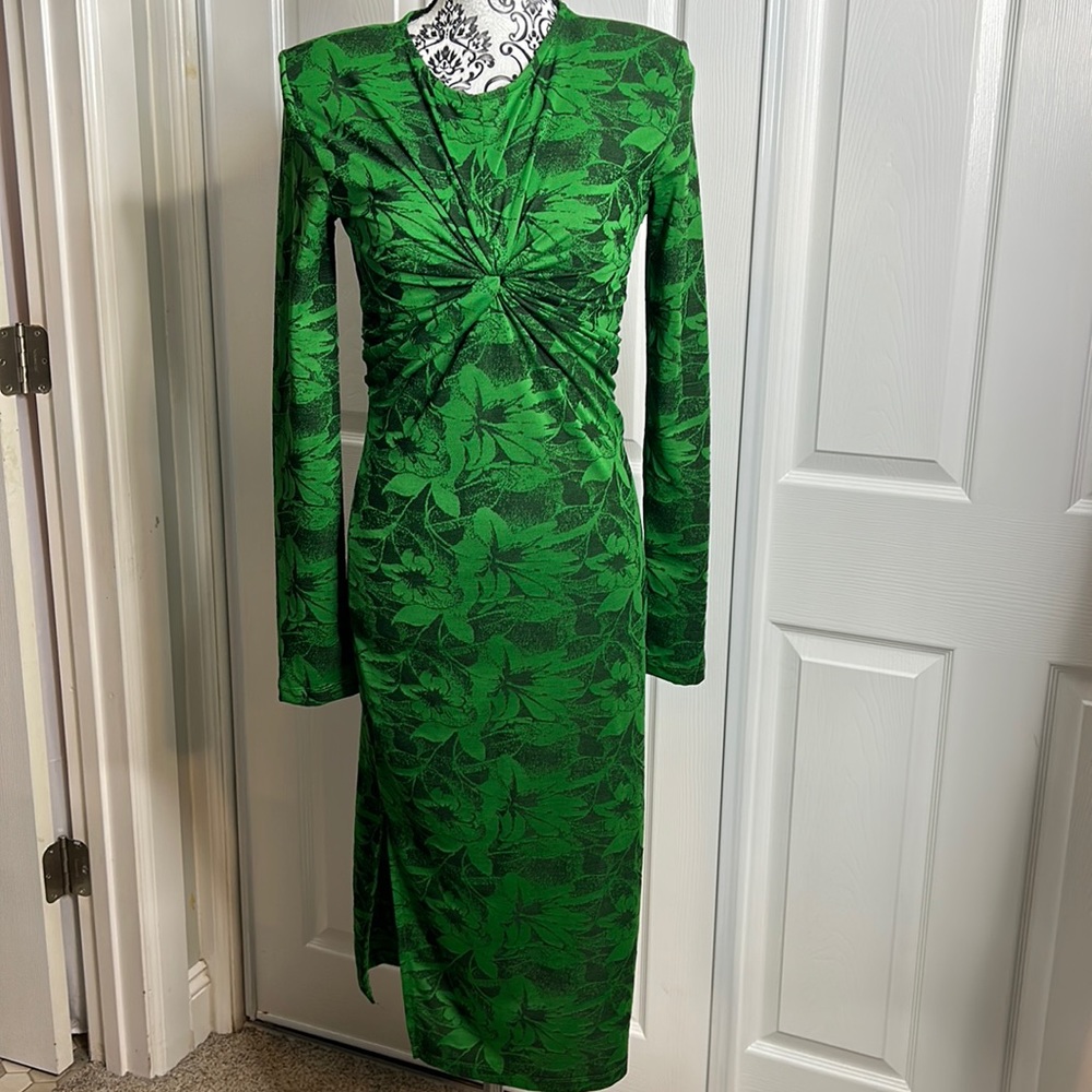 Zara Trafaluc Green Long Silts Dress S Floral